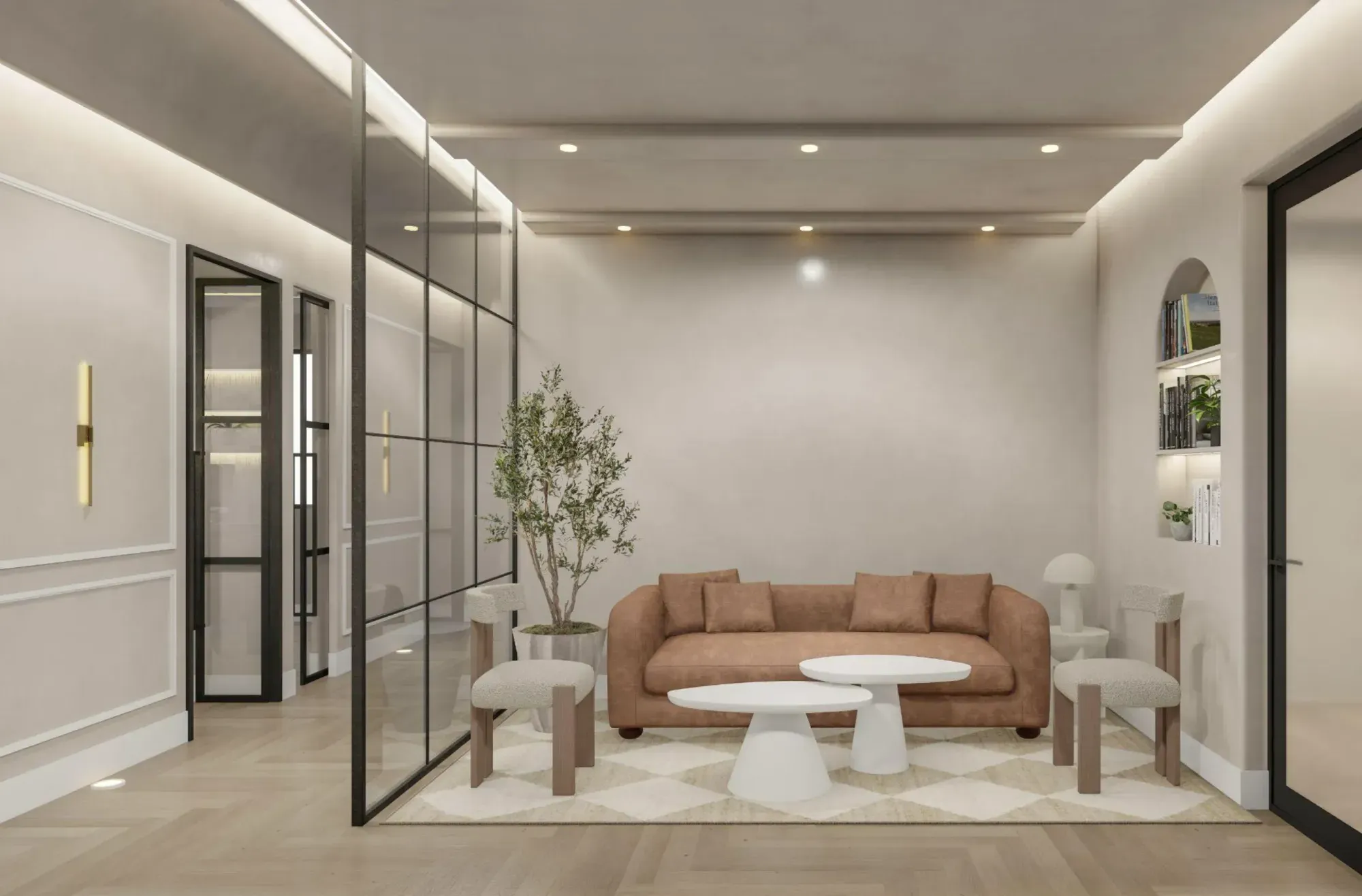 Modern living room with stylish furniture.