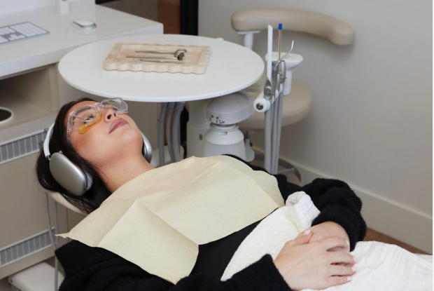 Patient relaxing in dental chair